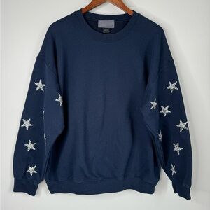 Carmar Oversized Navy Blue Glitter Star‎ Print Crewneck Sweatshirt